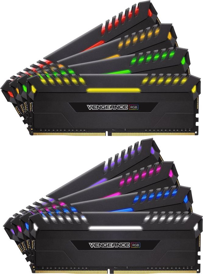 Модуль памяти CORSAIR Vengeance RGB CMR64GX4M8A2666C16 DDR4 - 8x 8Гб 2666, DIMM, Ret Модуль памяти CORSAIR Vengeance RGB CMR64GX4M8A2666C16 DDR4 - 8x 8Гб 2666, DIMM, RetМодули памяти<br>288-pin; частота: 2666; латентность: CL16; форм-фактор: DIMM; комплект модулей для идеальной совместной работы, оснащается радиатором для эффективного охлаждения, тип поставки: Ret<br><br>Линейка: Vengeance RGB