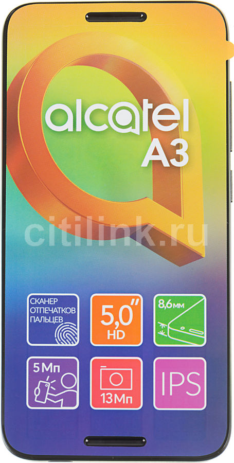 Смартфон ALCATEL A3 5046D черный Смартфон ALCATEL A3 5046D черныйМобильные телефоны<br>ОС Android 6.0, экран: 5, IPS, 1280x720, процессор: MediaTek MT6737, 1250МГц, 4-х ядерный, камера: 13Мп, GPS, время работы в режиме разговора, до: 10ч, в режиме ожидания, до: 300ч<br><br>Цвет: черный