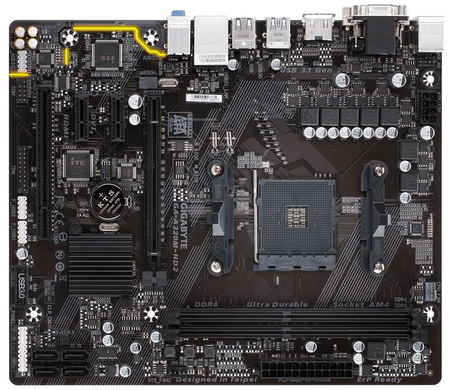 Материнская плата GIGABYTE GA-A320M-HD2 SocketAM4, mATX, Ret Материнская плата GIGABYTE GA-A320M-HD2 SocketAM4, mATX, RetМатеринские платы<br>гнездо процессора: SocketAM4; чипсет AMD A320; память DDR4 - 2слота; частотой до 2667МГц; SATA RAID, тип поставки: Ret; mATX<br>
