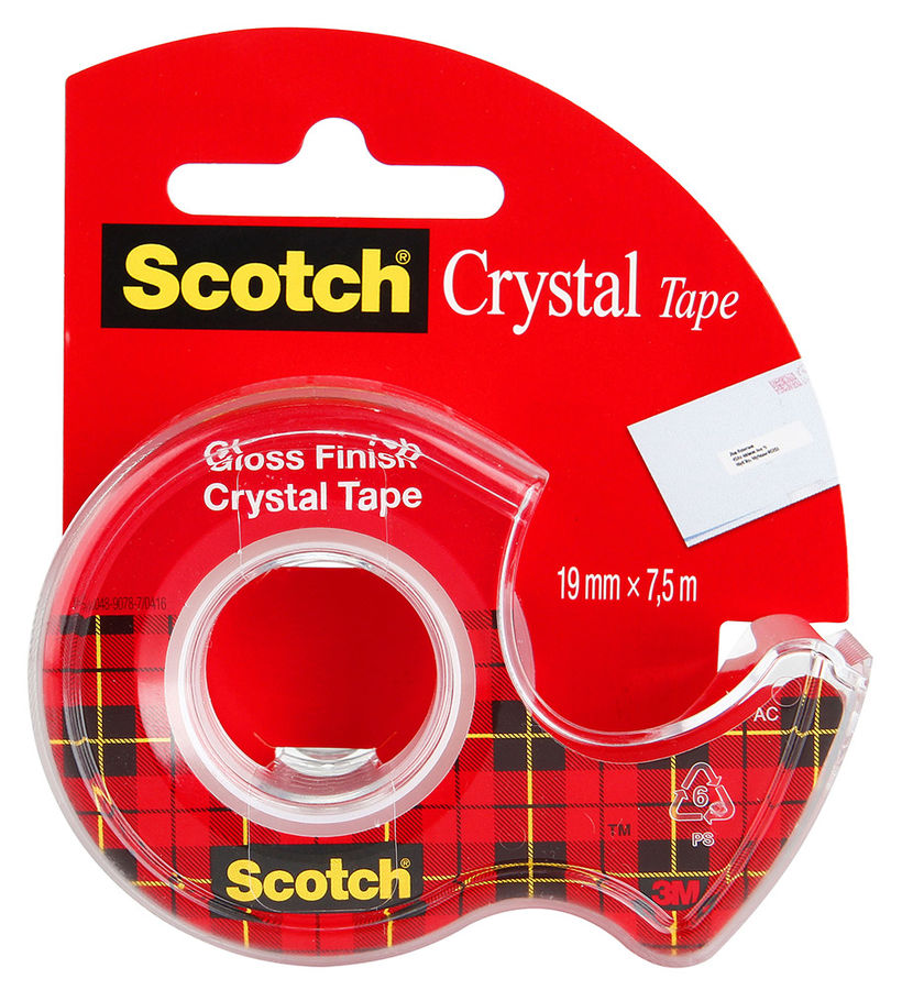Клейкая лента канцелярская 3M Scotch Crystal 7100093859 прозрачная шир.19мм дл.7.5м на мини-диспенсе Клейкая лента канцелярская 3M Scotch Crystal 7100093859 прозрачная шир.19мм дл.7.5м на мини-диспенсеКлейкая лента<br>ширина: 19мм; длина: 7.5м<br>