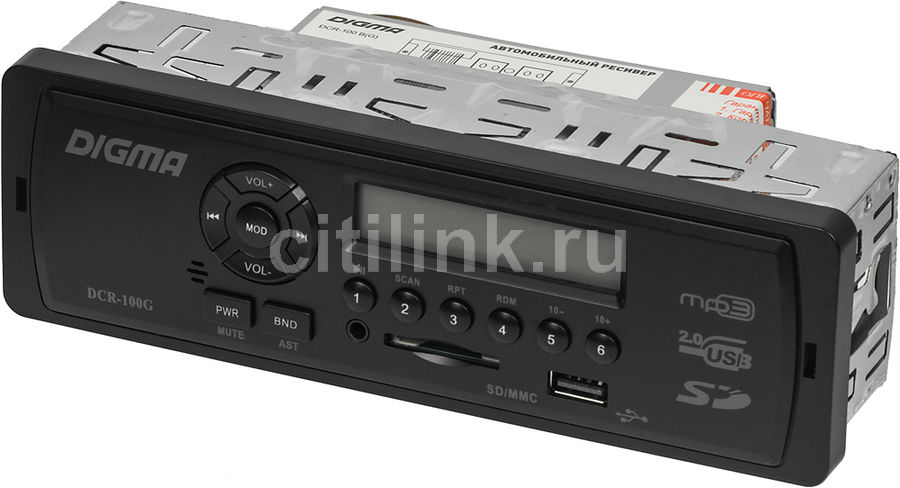 Автомагнитола DIGMA DCR-100G, USB, SD/MMC Автомагнитола DIGMA DCR-100G, USB, SD/MMCАвтомагнитолы<br>типоразмер: 1 din, USB-порт: фронтальный, основной тип карт памяти: SD/MMC<br><br>Цвет: черный