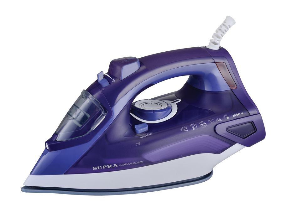 Утюг SUPRA IS-2401, 2400Вт, фиолетовый Утюг SUPRA IS-2401, 2400Вт, фиолетовыйУтюги<br>пароувлажнение; мощность: 2400Вт; емкость для воды: 300мл; подошва: керамическая; самоочистка от накипи; автоотключение; цвет: фиолетовый<br><br>Цвет: фиолетовый