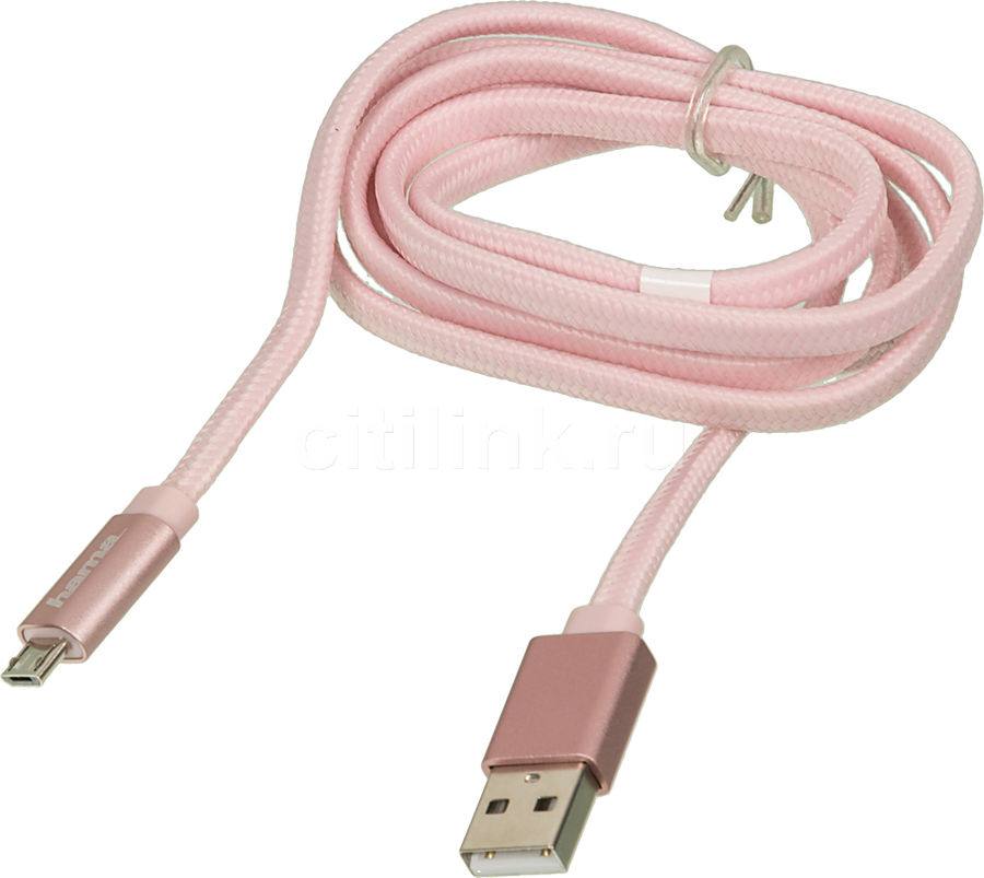 Кабель HAMA 00178205, microUSB - USB 2.0, 1м, розовый Кабель HAMA 00178205, microUSB - USB 2.0, 1м, розовыйПереходники, провода<br>плоский кабель для зарядки и синхронизации смартфонов и планшетов в нейлоновой оплетке<br><br>Цвет: розовый