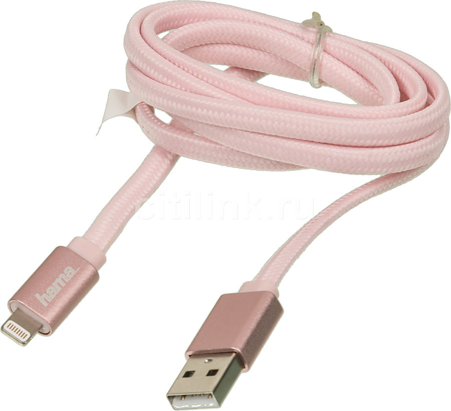 Кабель HAMA 00178208, Lightning - USB 2.0, 1м, розовый Кабель HAMA 00178208, Lightning - USB 2.0, 1м, розовыйПереходники, провода<br>подходит для: Apple iPhone 5/5c/5S/6/6+/6s/6s+/SE; подходит для: Apple iPad mini/Air; подходит для: Apple iPod touch (5), nano (7); разъем 1: Lightning; разъем 2: USB 2.0; длина кабеля 1м<br><br>Цвет: розовый