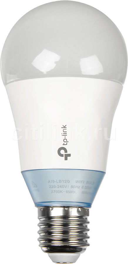 Умная лампа TP-Link LB120 Умная лампа TP-Link LB120Фурнитура<br>Умная светодиодная Wi-Fi лампа A19, 220-240В/50Гц, 2700 K-6500 К (регулировка яркости). Не нужен концентратор, эквивалентно 60 Вт, 2,4 Гц. Поддержка стандартов 802.11b/g/n. Работает с приложением TP-LINK Kasa (Android, iOS). Wi-Fi или удалённое управление с помощью облачного сервиса TP-LINK.<br>