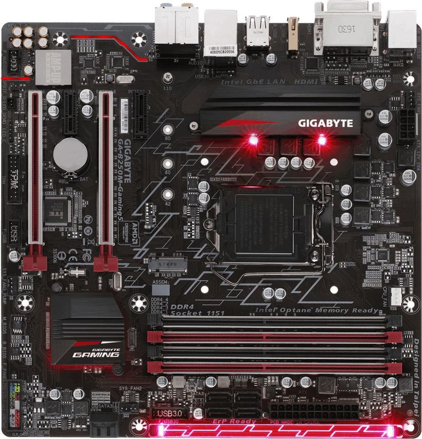Материнская плата GIGABYTE GA-B250M-Gaming 5 LGA 1151, mATX, Ret Материнская плата GIGABYTE GA-B250M-Gaming 5 LGA 1151, mATX, RetМатеринские платы<br>гнездо процессора: LGA 1151; чипсет Intel B250; память DDR4 - 4слота; частотой до 2400МГц; поддержка: CrossFire; тип поставки: Ret; mATX<br>