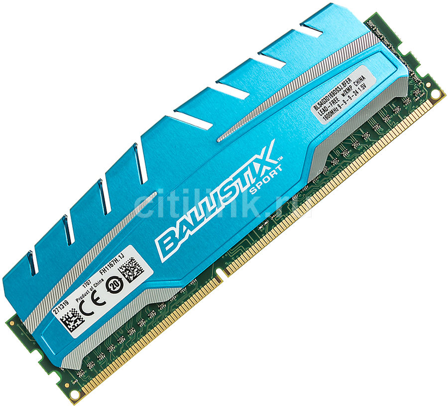 Модуль памяти CRUCIAL Ballistix Sport BLS4G3D169DS3J DDR3 - 4Гб 1600, DIMM, Ret Модуль памяти CRUCIAL Ballistix Sport BLS4G3D169DS3J DDR3 - 4Гб 1600, DIMM, RetМодули памяти<br>240-pin; частота: 1600; латентность: CL9; форм-фактор: DIMM; оснащается радиатором для эффективного охлаждения, тип поставки: Ret<br><br>Линейка: Ballistix Sport