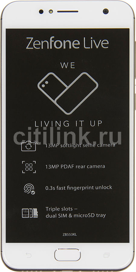 Смартфон ASUS Zenfone Live 16Gb, ZB553KL, золотистый Смартфон ASUS Zenfone Live 16Gb, ZB553KL, золотистыйМобильные телефоны<br>ОС Android 7.1, экран: 5.5, IPS, 1280x720, процессор: Qualcomm Snapdragon 425, 1400МГц, 4-х ядерный, камера: 13Мп, FM-радио, GPS, ГЛОНАСС<br><br>Цвет: золотистый
