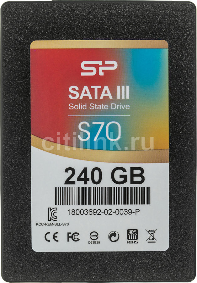SSD накопитель SILICON POWER Slim S70 SP240GBSS3S70S25 240Гб, 2.5, SATA III SSD накопитель SILICON POWER Slim S70 SP240GBSS3S70S25 240Гб, 2.5, SATA IIIЖесткие диски SSD<br>скорость чтения, до: 550Мб/с; скорость записи, до: 500Мб/с; толщина - 7мм; интерфейс: SATA III; тип памяти: MLC; форм-фактор: 2.5<br><br>Линейка: Slim S70
