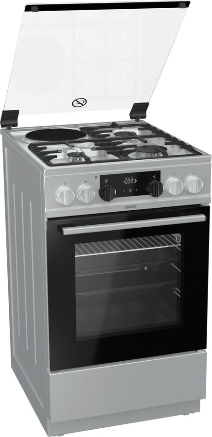 Газовая плита GORENJE K5341XD, электрическая духовка, нержавеющая сталь Газовая плита GORENJE K5341XD, электрическая духовка, нержавеющая стальГазовые плиты<br>тип духовки- электрическая, электроподжиг- автоматический, информационный дисплей, таймер- электронный, гриль- электрический, газ-контроль конфорок, ящик для посуды, ширина 50см цвет- нержавеющая сталь и черный<br><br>Цвет: нержавеющая сталь и черный