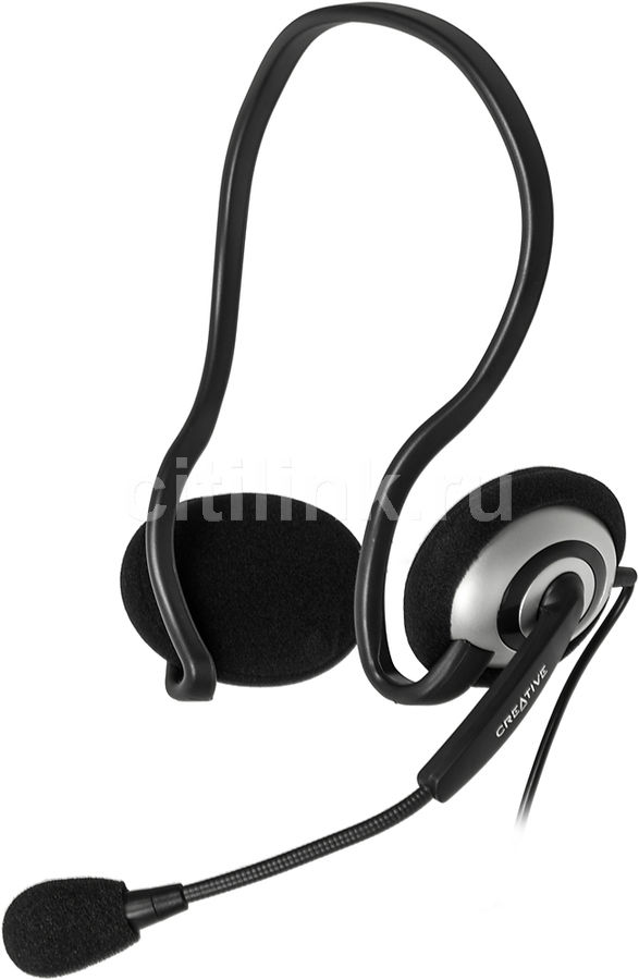 Наушники с микрофоном CREATIVE HS-390, 51MZ0305AA005, накладные, серебристый / черный creative hs 660i2