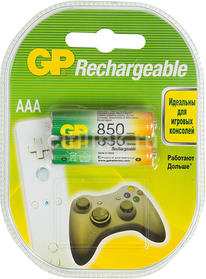 Аккумулятор GP 85AAAHC, 2 шт. AAA, 850мAч Аккумулятор GP 85AAAHC, 2 шт. AAA, 850мAчБатарейки<br>Аккумуляторные батареи типа AAA широко применяемые во множестве устройств, от пультов ДУ и фонарей, до игрушек и аудиоаппаратуру, имеют повышенную емкость.<br>