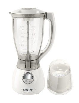 Блендер SCARLETT SC4143, стационарный, белый Блендер SCARLETT SC4143, стационарный, белыйБлендеры<br>тип: стационарный, мощность: 500Вт, скоростей/режимов - 2, импульсный режим, самоочистка, рабочая поверхность - пластик, измельчитель, цвет: белый<br><br>Цвет: белый