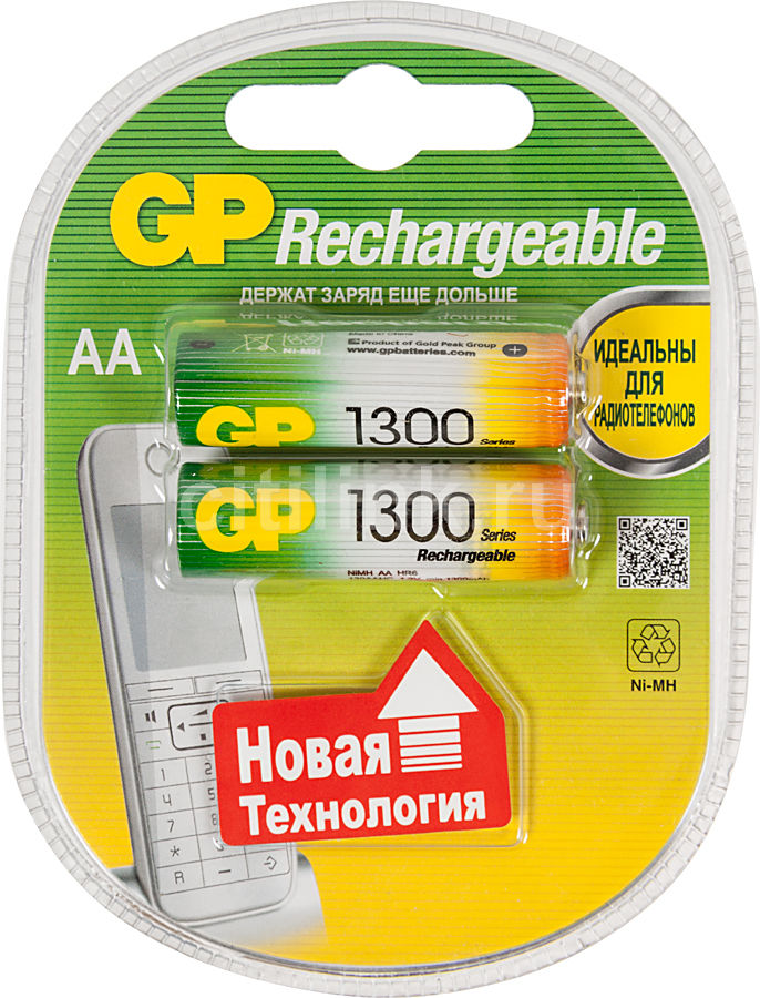 Аккумулятор GP 130AAHC, 2 шт. AA, 1300мAч Аккумулятор GP 130AAHC, 2 шт. AA, 1300мAчБатарейки<br>Аккумуляторные батареи типа AA широко применяемые во множестве устройств, от пультов ДУ и фонарей, до игрушек и аудио и фотоаппаратуру.<br>