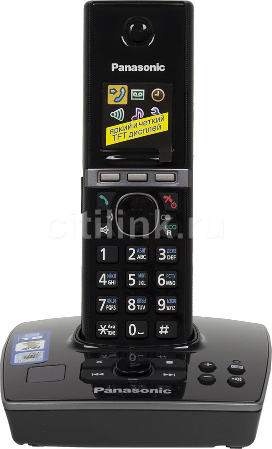 Радиотелефон PANASONIC KX-TG8061RUB, черный Радиотелефон PANASONIC KX-TG8061RUB, черныйРадиотелефоны<br>Двузначный дисплей на базе; однолинейный; автоответчик; АОН/Caller ID; подсветка клавиатуры; полифония; в комплекте 1 радиотрубка с цветным дисплеем<br><br>Цвет: черный