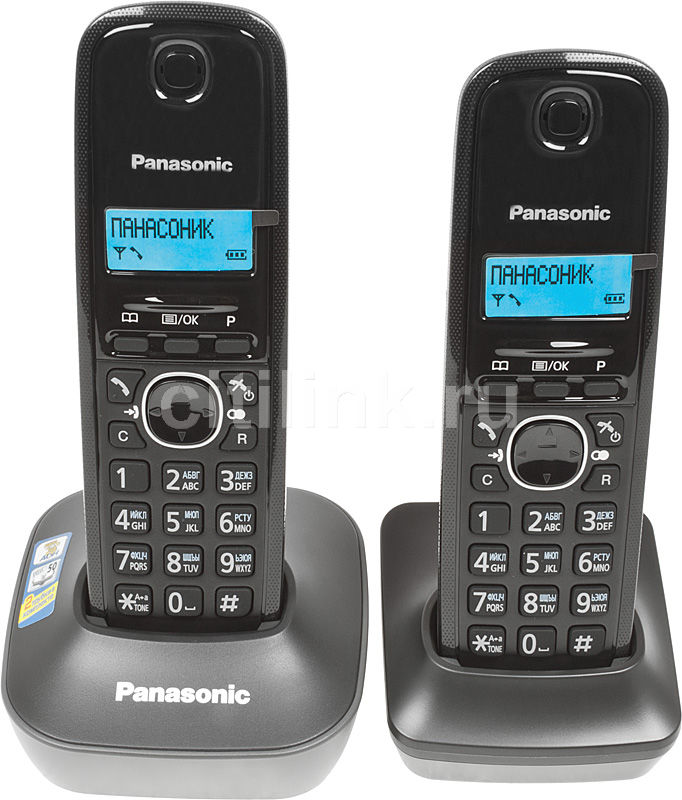 Радиотелефон PANASONIC KX-TG1612RUH, темно-серый Радиотелефон PANASONIC KX-TG1612RUH, темно-серыйРадиотелефоны<br>однолинейный; АОН/Caller ID; в комплекте 2 радиотрубки<br><br>Цвет: темно-серый