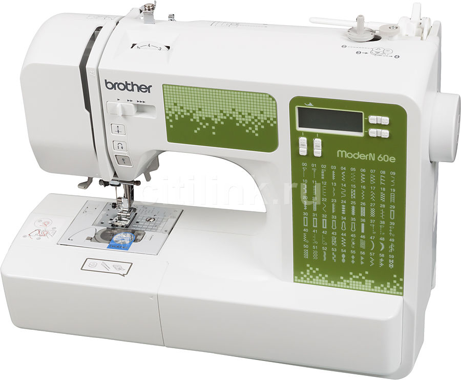 Швейная машина BROTHER ModerN 60E белый Швейная машина BROTHER ModerN 60E белыйШвейные машины<br>компьютеризированная, кол-во строчек 60, челнок: горизонтальный, выполнение петель: автоматическое, рукавная платформа, нитевдеватель, реверс, подсветка<br><br>Линейка: ModerN<br>Цвет: белый