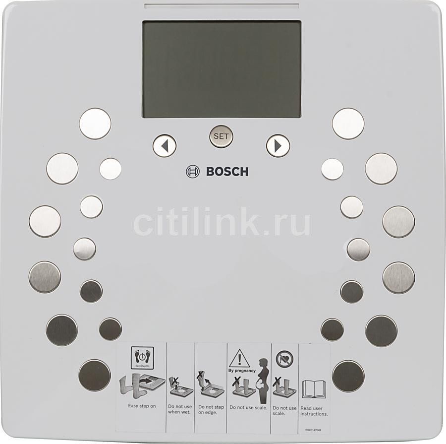 Напольные весы BOSCH PPW2360, до 180кг, цвет: белый Напольные весы BOSCH PPW2360, до 180кг, цвет: белыйВесы напольные<br>максимальная нагрузка 180кг, электронные, диагностические, поверхность - пластик, погрешность 100г, элементы питания ААА, ячеек памяти 10, цвет - белый<br><br>Цвет: белый