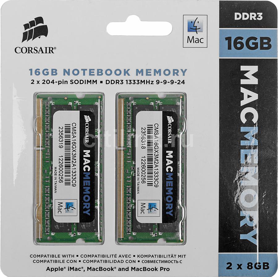 Модуль памяти CORSAIR CMSA16GX3M2A1333C9 DDR3 - 2x 8Гб 1333, SO-DIMM, Ret