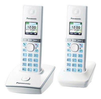 Радиотелефон PANASONIC KX-TG8052RUW, белый Радиотелефон PANASONIC KX-TG8052RUW, белыйРадиотелефоны<br>однолинейный; АОН/Caller ID; подсветка клавиатуры; полифония; в комплекте 2 радиотрубки с цветным дисплеем<br><br>Цвет: белый