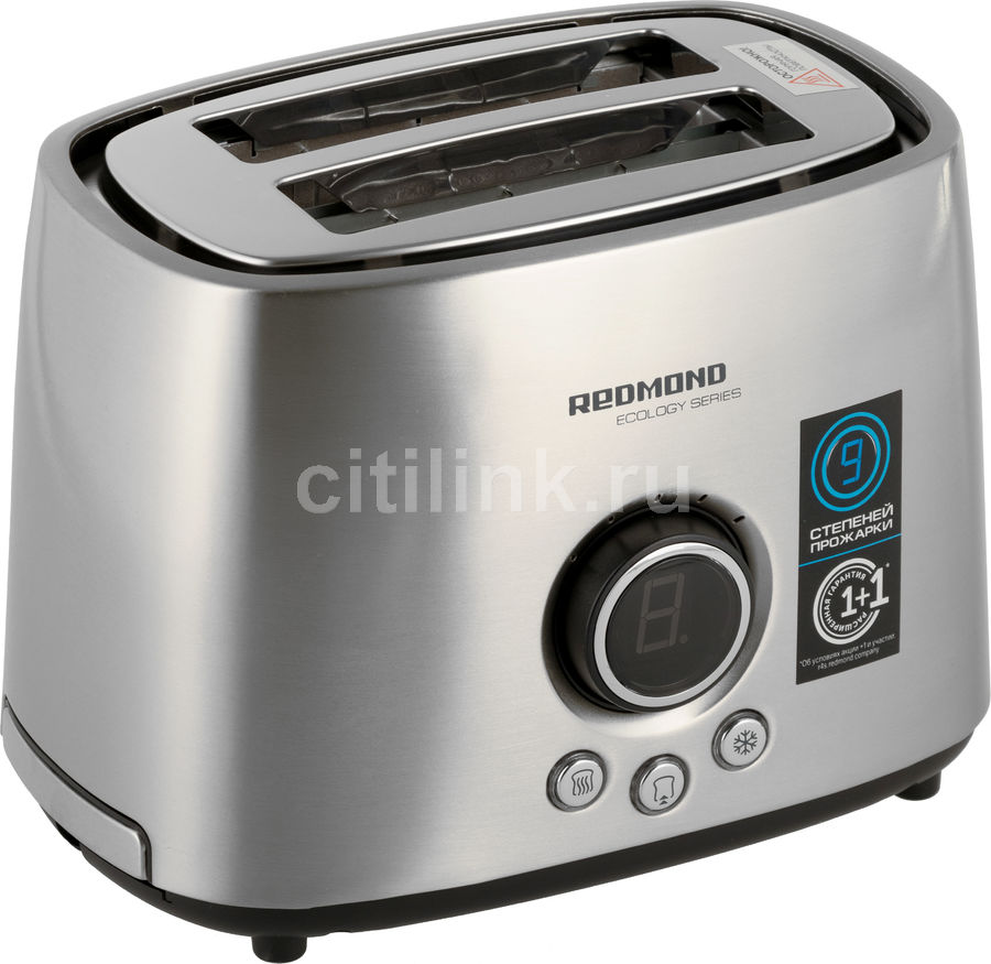 Тостер REDMOND RT-M403, серебристый Тостер REDMOND RT-M403, серебристыйТостеры<br>мощность 1000Вт, отделений- 2, режимов- 9, подогревание булочек, лоток для крошек, автоцентрирование тостов, цвет - серебристый<br><br>Цвет: серебристый