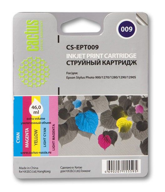 Картридж CACTUS CS-EPT009 многоцветный Картридж CACTUS CS-EPT009 многоцветныйКартриджи<br>многоцветный, объем 46мл, для Stylus Photo 1270/1290<br><br>Цвет: многоцветный