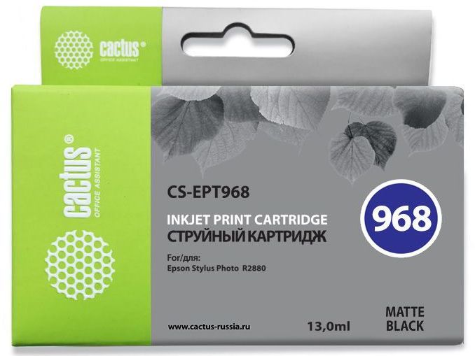 Картридж CACTUS CS-EPT968 черный матовый Картридж CACTUS CS-EPT968 черный матовыйКартриджи<br>черный матовый, объем 13мл, для Stylus Photo R2880<br><br>Цвет: черный матовый