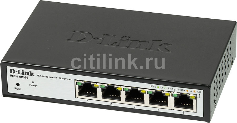Коммутатор D-LINK DGS-1100-05 Коммутатор D-LINK DGS-1100-05Коммутаторы<br>настраиваемый, настольный, порты 1000Base-T(Gigabit Ethernet): 5 шт.<br>