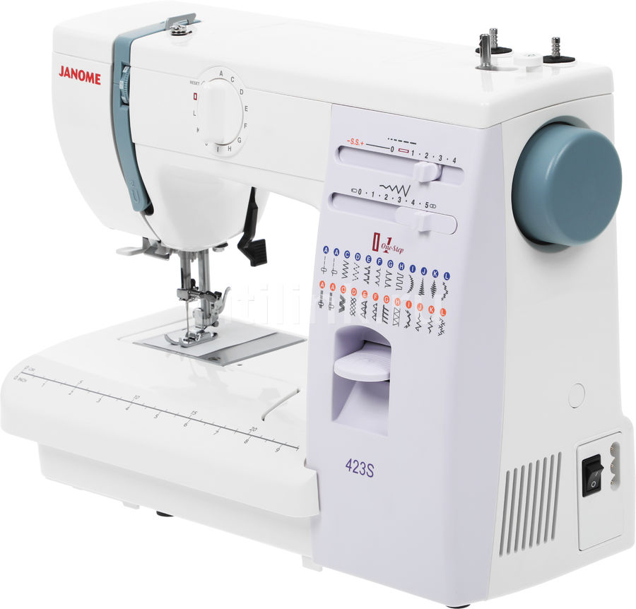 Швейная машина JANOME 423S белый Швейная машина JANOME 423S белыйШвейные машины<br>электромеханическая, челнок: классический (вертикальный качающийся), выполнение петель: автоматическое, рукавная платформа, нитевдеватель, реверс<br><br>Цвет: белый