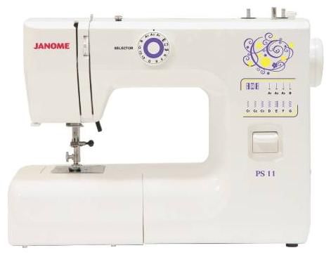 Швейная машина JANOME PS-11 белый Швейная машина JANOME PS-11 белыйШвейные машины<br>электромеханическая, кол-во строчек 4, челнок: классический (вертикальный качающийся), выполнение петель: полуавтоматическое, рукавная платформа, реверс, подсветка<br><br>Цвет: белый