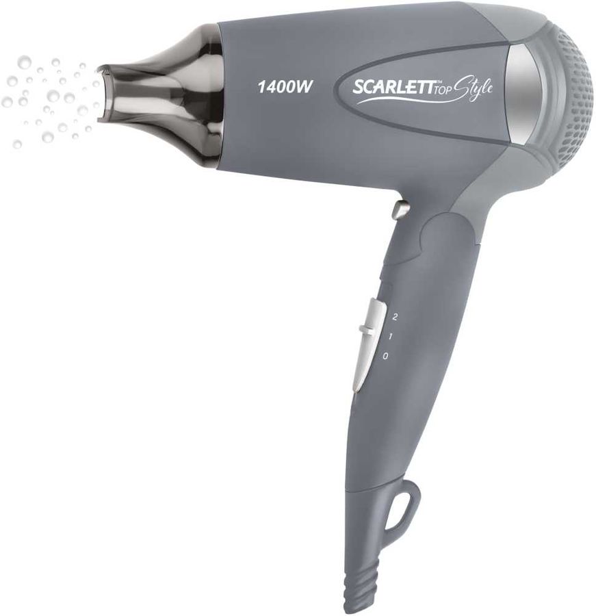 Фен SCARLETT SC074, дорожный, 1400Вт, серый Фен SCARLETT SC074, дорожный, 1400Вт, серыйФены<br>Дорожная модель с двумя режимами скорости и температуры. Оснащена функцией ионизации, автоматическ4им отключением при перегреве, холодным обдувом для завершения укладки. Благодаря складной ручке и небольшим размерам не занимает много места при хранении.<br><br>Цвет: серый