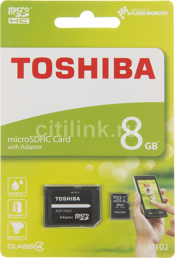 Карта памяти microSDHC TOSHIBA M102 8 ГБ, Class 4, THN-M102K0080M2, 1 шт., переходник SD Карта памяти microSDHC TOSHIBA M102 8 ГБ, Class 4, THN-M102K0080M2, 1 шт., переходник SDКарты памяти<br>водостойкая, ударопрочная, с защитой от рентгеновского излучения, классификация: Class 4, кол-во: 1, модель: THN-M102K0080M2<br><br>Линейка: M102