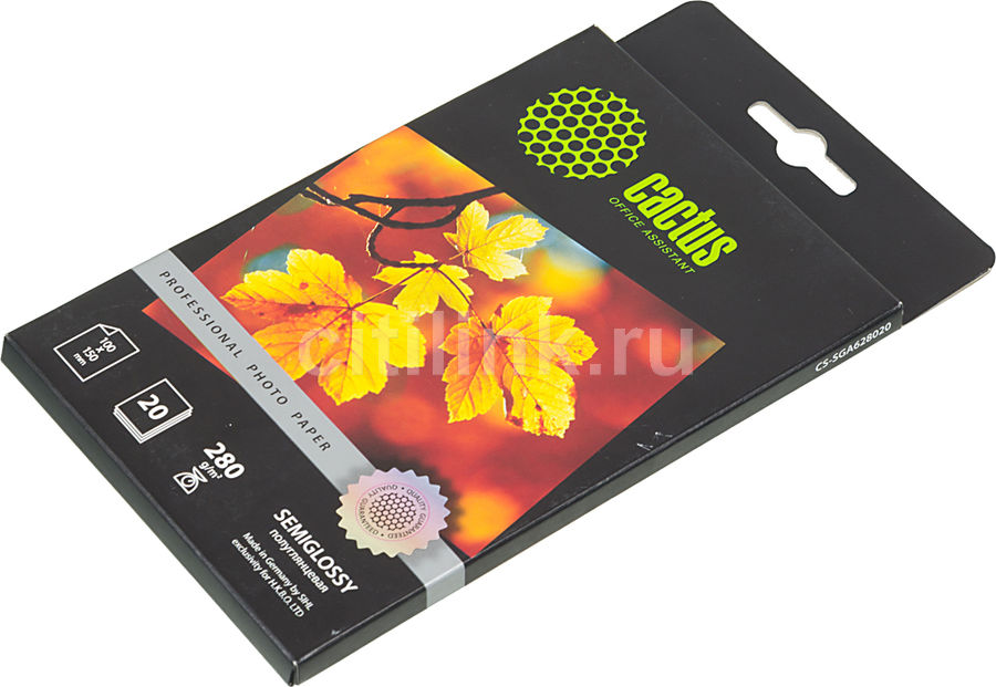 Фотобумага Cactus Prof CS-SGA628020 10x15/280г/м2/20л./белый полуглянцевое для струйной печати Фотобумага Cactus Prof CS-SGA628020 10x15/280г/м2/20л./белый полуглянцевое для струйной печатиБумага<br>формат: 10x15, покрытие: полуглянцевое, односторонняя печать, плотность: 280г/м2, количество листов: 20 листов, размер: 10x15 см<br><br>Цвет: белый