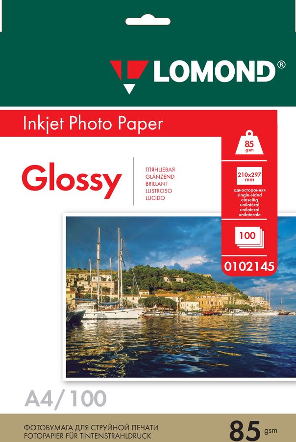 Фотобумага Lomond 0102145 A4/85г/м2/100л./белый глянцевое для струйной печати Фотобумага Lomond 0102145 A4/85г/м2/100л./белый глянцевое для струйной печатиБумага<br>формат: A4, покрытие: глянцевое, односторонняя печать, плотность: 85г/м2, количество листов: 100 листов, размер: 21x29.7 см<br><br>Цвет: белый