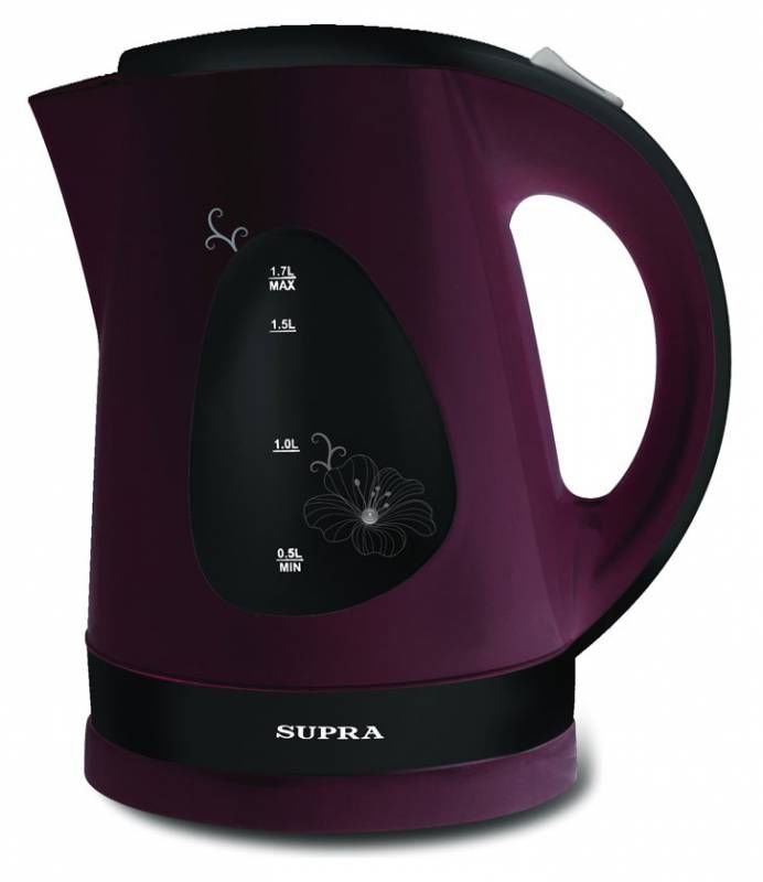 Чайник электрический SUPRA KES-1708, 2200Вт, черный и вишневый Чайник электрический SUPRA KES-1708, 2200Вт, черный и вишневыйЧайники электрические<br>мощность - 2200Вт; объем - 1.7л; корпус - пластик; блокировка крышки; цвет - черный<br><br>Цвет: черный