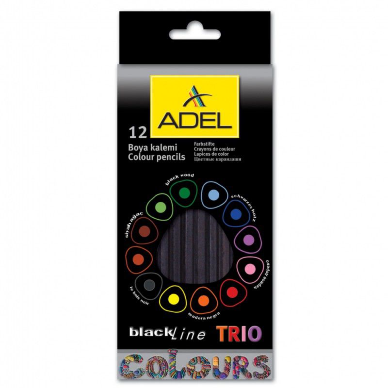 Карандаши цветные Adel Blackline TRIO 211-3316-000 трехгран. черное дерево 3мм 12цв. коробка/европод Карандаши цветные Adel Blackline TRIO 211-3316-000 трехгран. черное дерево 3мм 12цв. коробка/европодКарандаши цветные<br>количество цветов: 12; профиль карандаша: трехгранные; материал корпуса: черное дерево; диаметр: 3мм<br>