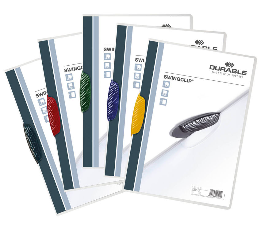Папка с клипом Durable Swingclip 226000 прозрач.мат верх.лист A4 1-30лист. ассорти Папка с клипом Durable Swingclip 226000 прозрач.мат верх.лист A4 1-30лист. ассортиПапки с клипом<br>формат: A4; вместимость: 1-30 листов; верхний лист: прозрачно-матовый<br><br>Линейка: Swingclip<br>Цвет: ассорти
