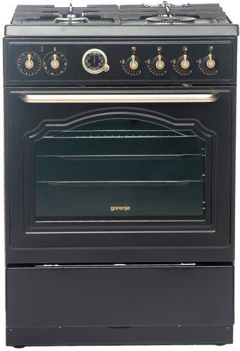Газовая плита GORENJE K67CLB, электрическая духовка, антрацит Газовая плита GORENJE K67CLB, электрическая духовка, антрацитГазовые плиты<br>тип духовки- электрическая, электроподжиг- автоматический, гриль- электрический, газ-контроль конфорок, ящик для посуды, ширина 60см цвет- антрацит<br><br>Линейка: Classico<br>Цвет: антрацит