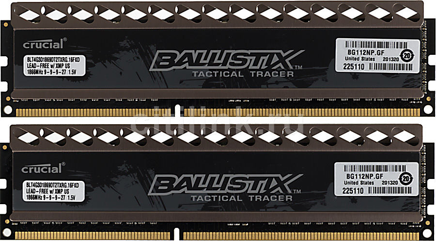 Модуль памяти CRUCIAL Ballistix Tactical Tracer BLT2CP4G3D1869DT2TXRGCEU DDR3 - 2x 4Гб 1866, DIMM, Ret Модуль памяти CRUCIAL Ballistix Tactical Tracer BLT2CP4G3D1869DT2TXRGCEU DDR3 - 2x 4Гб 1866, DIMM, RetМодули памяти<br>240-pin; частота: 1866; латентность: CL9; форм-фактор: DIMM; комплект модулей для идеальной совместной работы, оснащается радиатором для эффективного охлаждения, тип поставки: Ret<br><br>Линейка: Ballistix Tactical Tracer