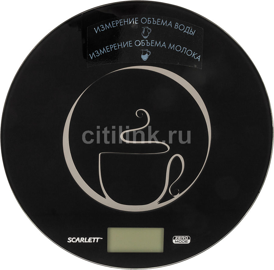 Весы кухонные SCARLETT SC-1215, черный Весы кухонные SCARLETT SC-1215, черныйКухонные весы<br>электронные, максимальный вес: 5кг, цена деления: 1г, материал платформы/чаши: стекло, автоотключение, тарокомпенсация, измерение объема жидкости, элементы питания: 2 х AAA цвет: черный<br><br>Цвет: черный