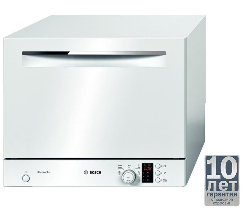 Посудомоечная машина BOSCH SKS62E22RU, компактная, белая Посудомоечная машина BOSCH SKS62E22RU, компактная, белаяПосудомоечные машины<br>тип - компактная, сушка- конденсационная, загрузка 6-комплектов посуды, класс мойки A, класс сушки A, управление- электронное, таймер, дисплей, цвет - белый<br><br>Линейка: ActiveWater Smart<br>Цвет: белый