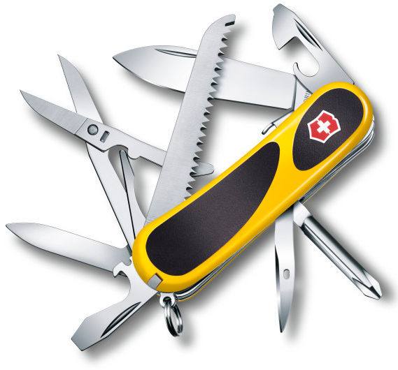 Нож перочинный Victorinox EvoGrip S18 (2.4913.SC8) 85мм 15функций желтый/черный карт.коробка Нож перочинный Victorinox EvoGrip S18 (2.4913.SC8) 85мм 15функций желтый/черный карт.коробкаНожи перочинные<br>Он содержит в себе 15 инструментов: большое и малое лезвие, пилу по дереву, открывалку для консервов, мини отвёртку, открывалку для бутылок, кольцо для ключей и прочие. Такой подарок оценят деловые люди, идущие в ногу со временем.<br><br>Цвет: желтый / черный