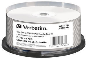Оптический диск BD-R VERBATIM 25Гб 6x, 25шт., 43738, cake box, printable Оптический диск BD-R VERBATIM 25Гб 6x, 25шт., 43738, cake box, printableОптические диски<br>показатель скорости: 6x; количество: 25 шт.; тип упаковки: cake box<br><br>Цвет: Нет