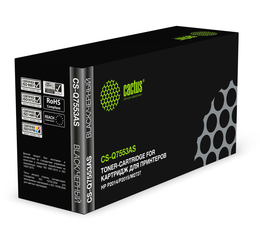 Картридж CACTUS CS-Q7553AS черный Картридж CACTUS CS-Q7553AS черныйКартриджи<br>черный, примерный ресурс(страниц)- 3000, для P2014/P2015/M2727<br><br>Цвет: черный