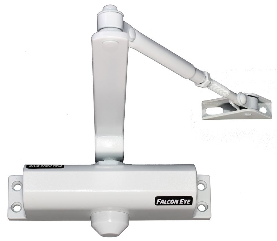 Доводчик двери FALCON EYE FE-B4W, белый Доводчик двери FALCON EYE FE-B4W, белыйДоводчики для СКУД<br>Доводчик Falcon в литом алюминиевом корпусе - механическое устройство, необходим для автоматического закрывания открытых дверей. Доводчик предназначен для установки на двери весом 65-85 кг. Стабильно работает при больших перепадах температуры и влажности, без дополнительной регулировки.<br><br>Цвет: белый