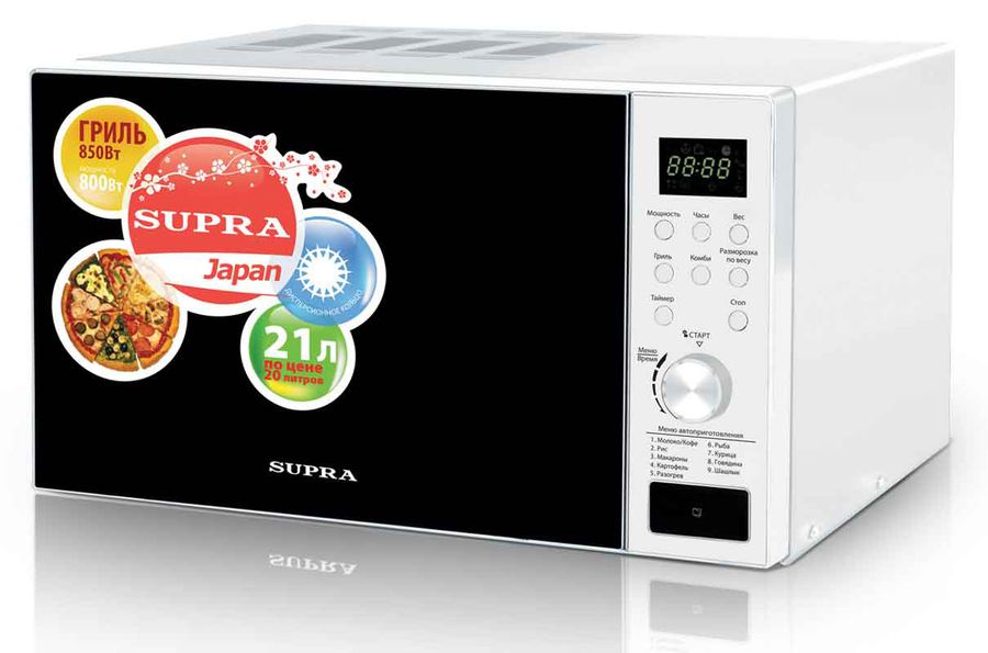 Микроволновая печь SUPRA MW-G2113TW, белый Микроволновая печь SUPRA MW-G2113TW, белыйМикроволновые печи<br>мощность 800Вт, объем 21л, гриль, автоматическая разморозка, блокировка от детей, цвет- белый<br>