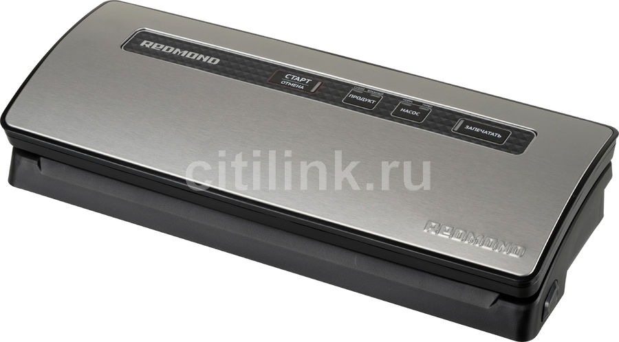 Вакуумный упаковщик Redmond RVS-M021 250Вт серебристый/черный Вакуумный упаковщик Redmond RVS-M021 250Вт серебристый/черныйПрочая кухонная техника<br>Прибор для упаковывания продуктов в вакумные пакеты. Имеется 2 уровня устанавливаемого давления. Скорость удаления воздуха до 12-ти литров в минуту. Ширина шва пайки составляет 2.5мм. Электронное сенсорное управление. Светодионая индикация режима работы.<br><br>Цвет: серебристый / черный