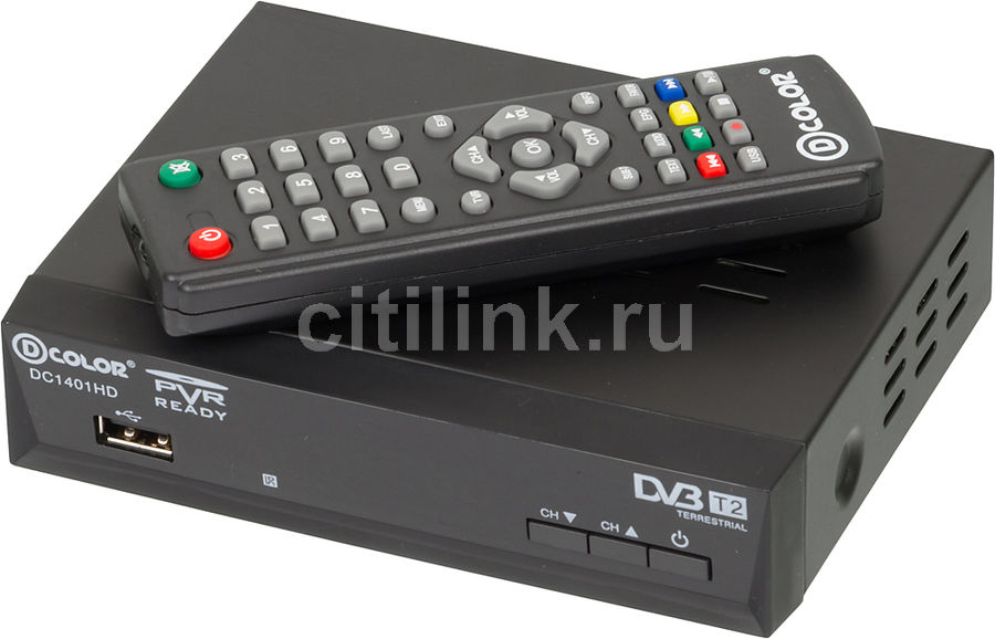 Ресивер DVB-T2 D-COLOR DC1401HD, черный ресивер d color dc910hd черный dvb t2