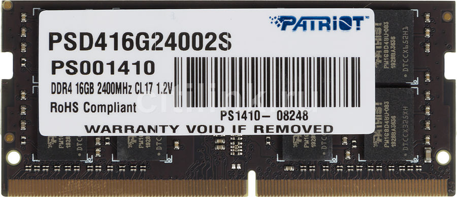Модуль памяти PATRIOT PSD416G24002S DDR4 - 16Гб 2400, SO-DIMM, Ret