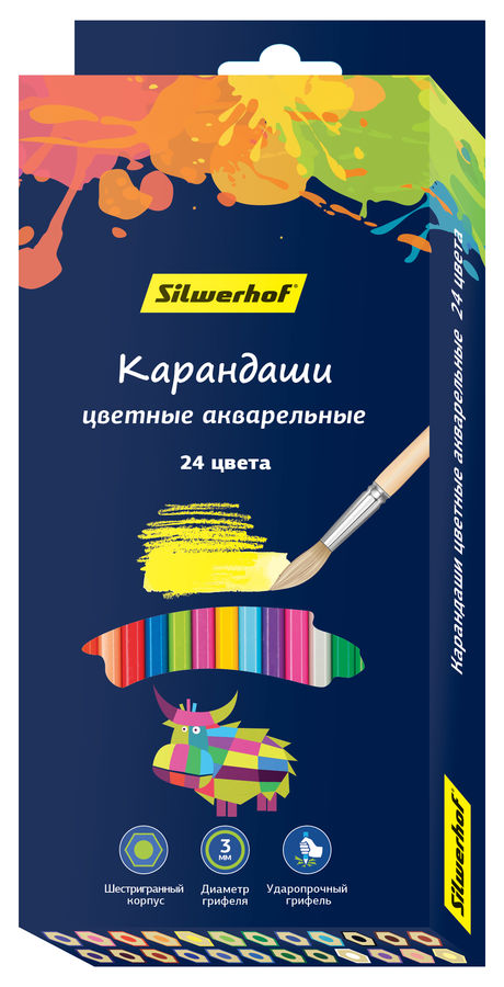 Карандаши цветные Silwerhof 134213-24 Цветландия шестигран. 24цв. акварельный эффект коробка/европод